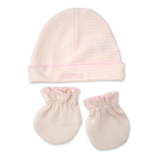 Set Gorro y Manopla Rayas Rosa