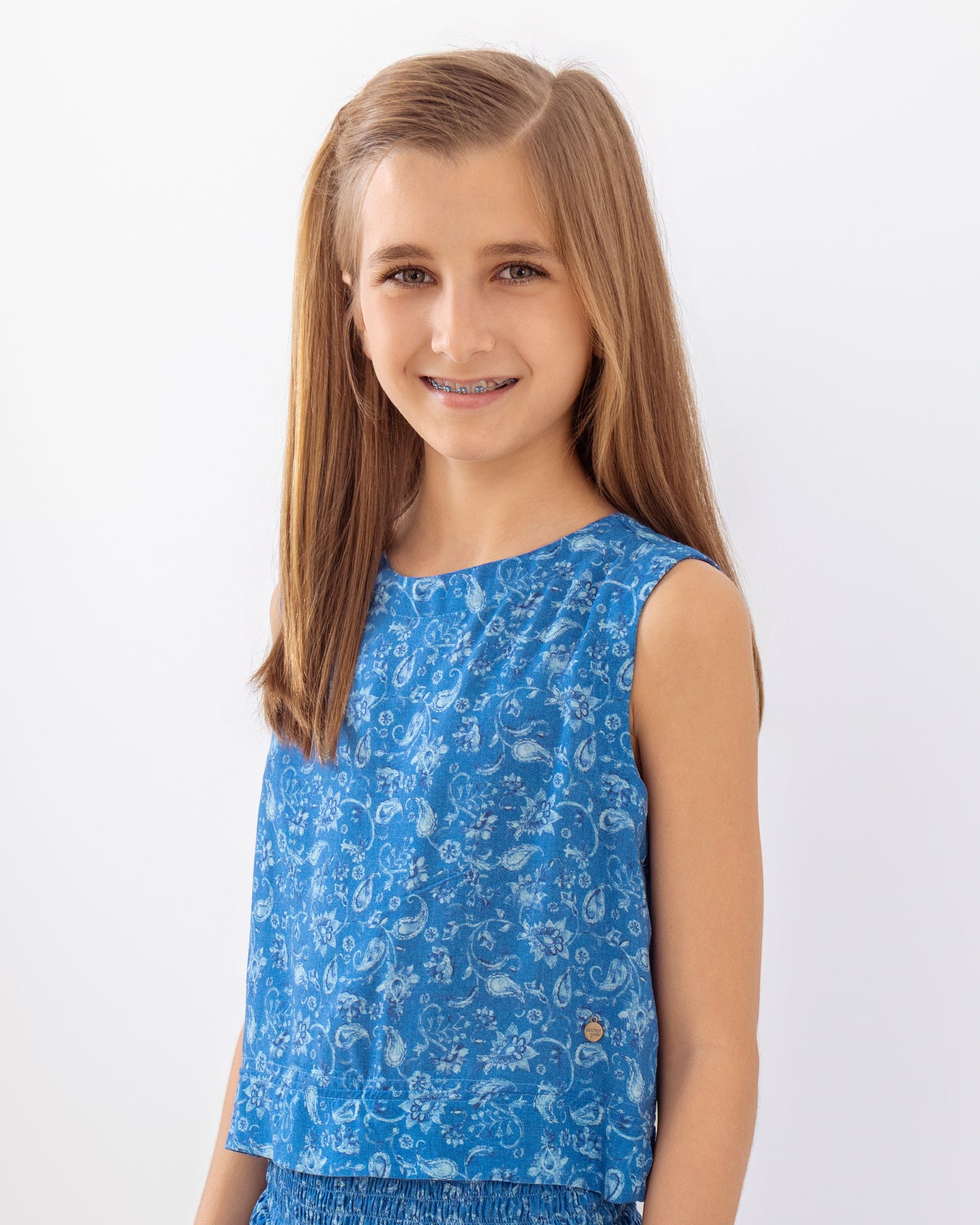 Blusa Bruna Floral Azul Denim