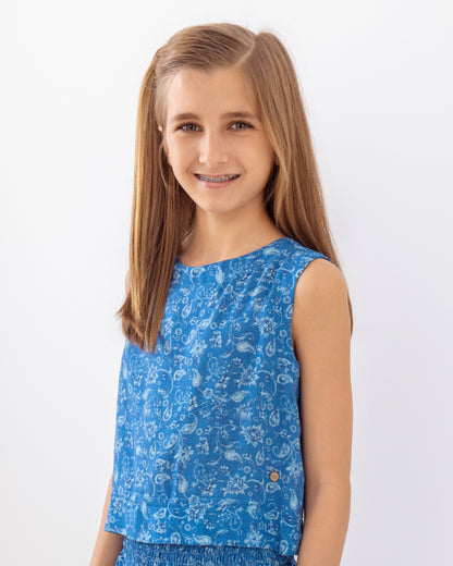 Blusa Bruna Floral Azul Denim