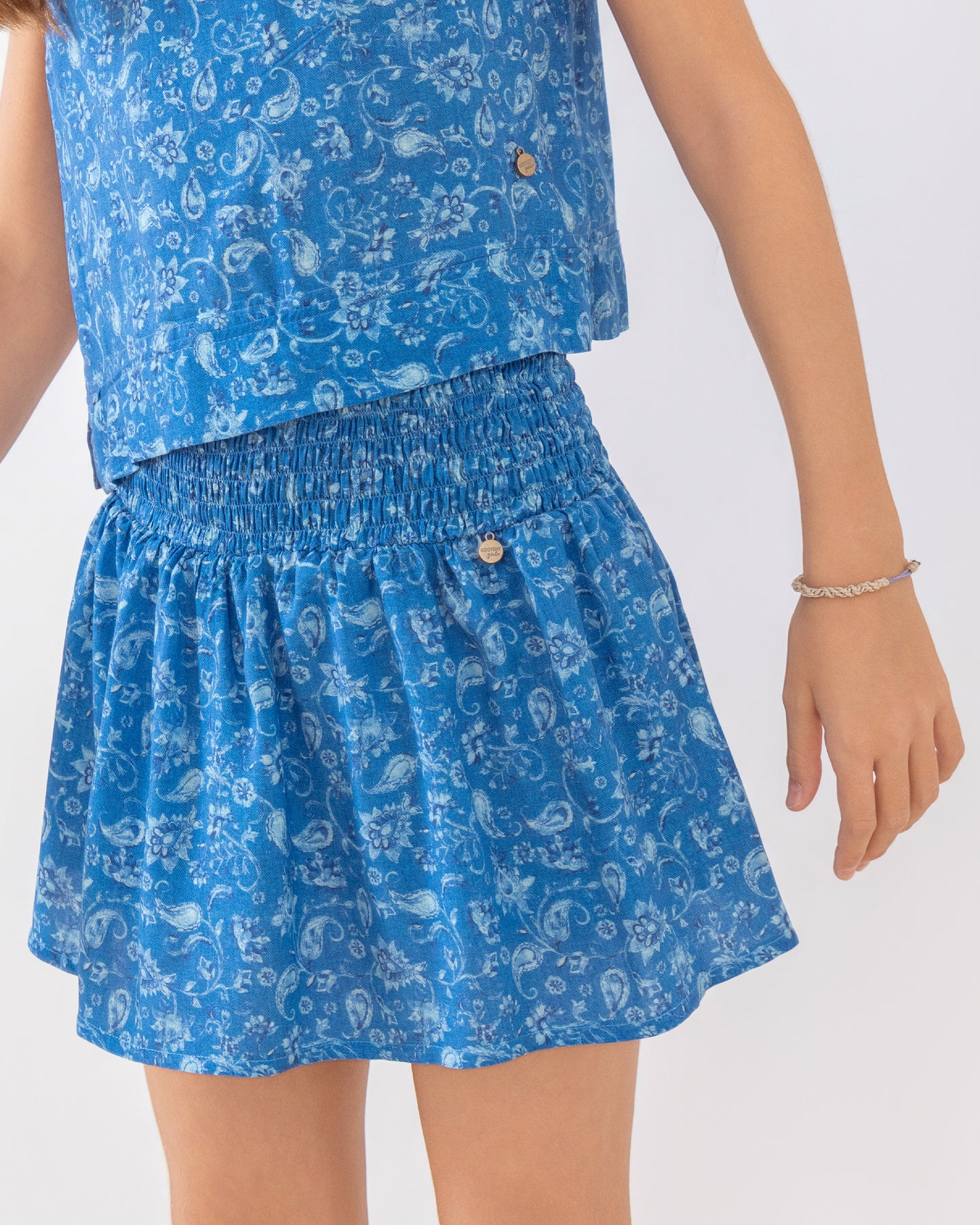 Pollera Bruna Floral Azul Denim