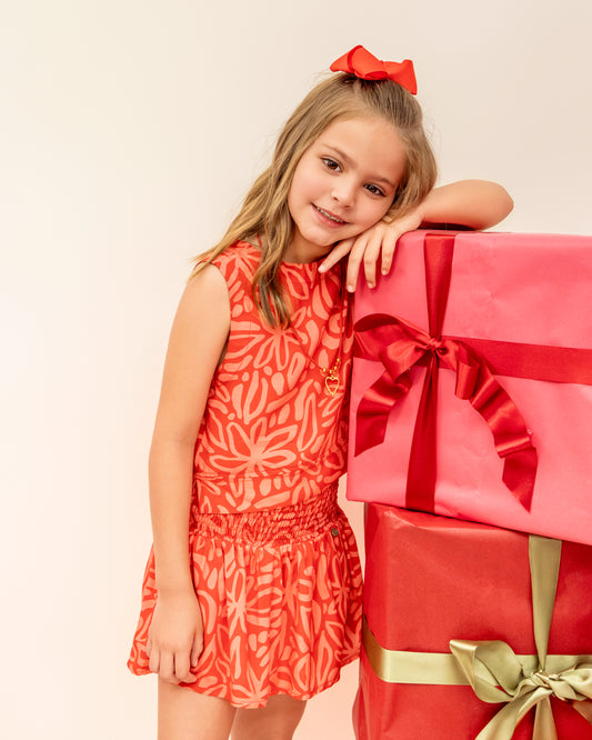 Pollera Bruna Blumen Roja