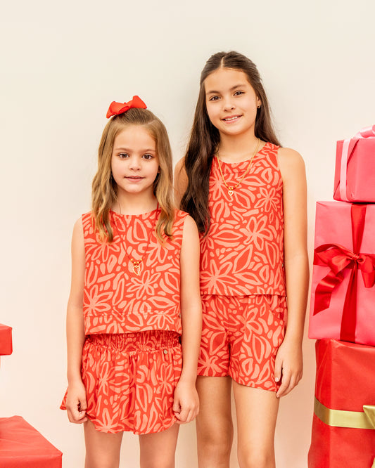 Short Campana Blumen Rojo