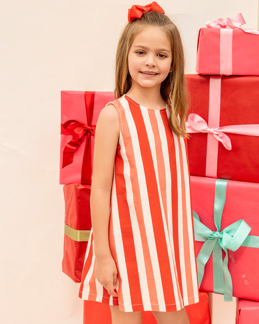 Vestido Renate Rayas Roja Y Fucsia