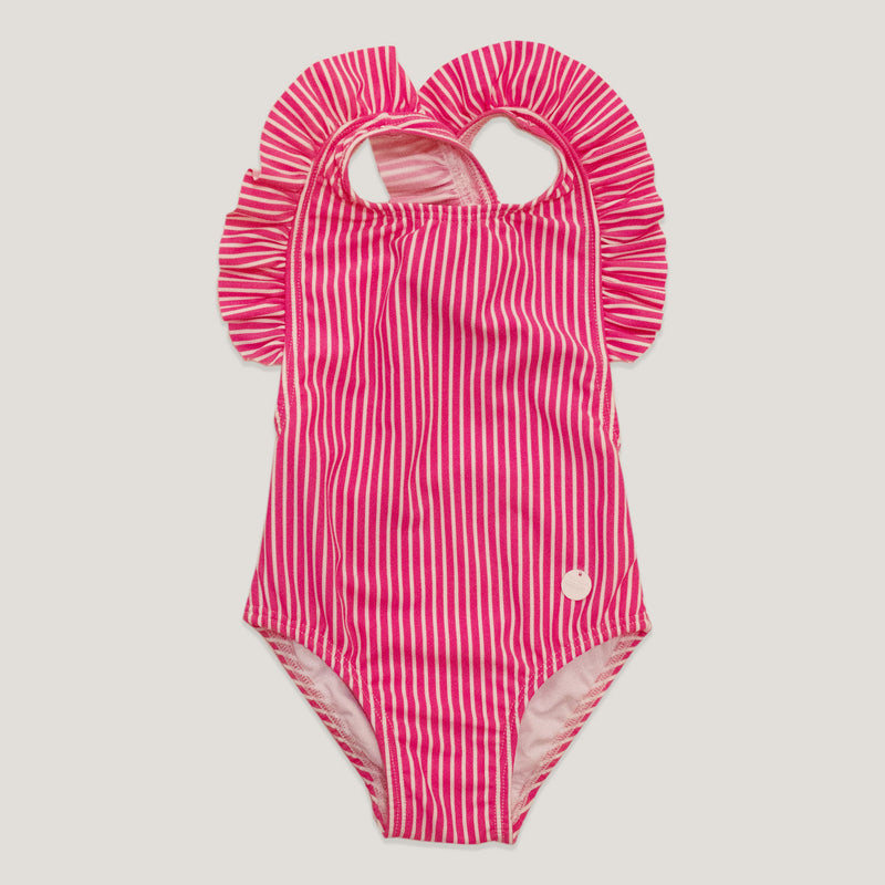 Malla bebé volado rayas rosa/blanco